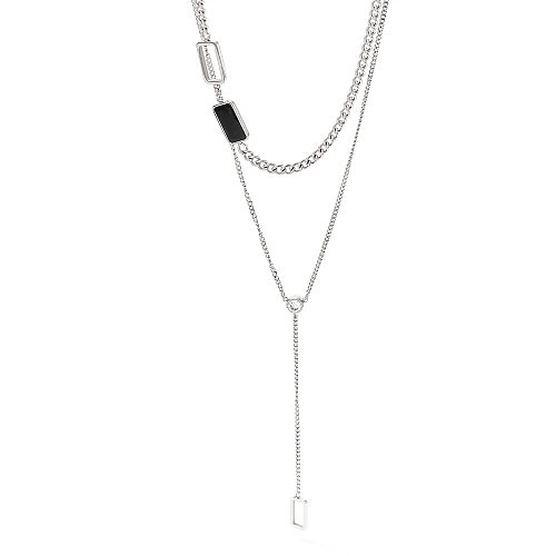 Fashion Geometric Stainless Steel  Plating Zircon Layered Necklaces 1 Piece