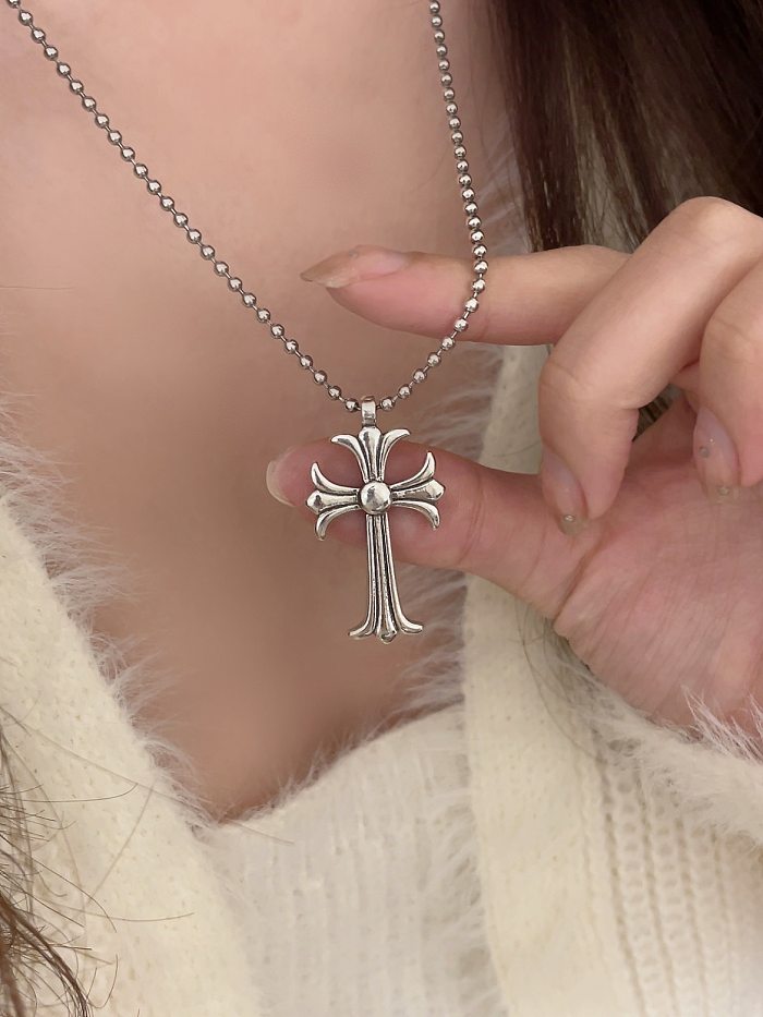 Casual Hip-Hop Classic Style Cross Stainless Steel  Alloy Plating Inlay Rhinestones Silver Plated Necklace