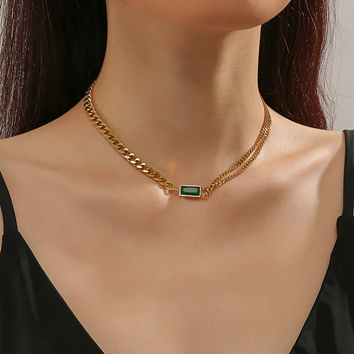Modern Style Simple Style Square Stainless Steel Polishing Plating Inlay Rhinestones 18K Gold Plated Necklace