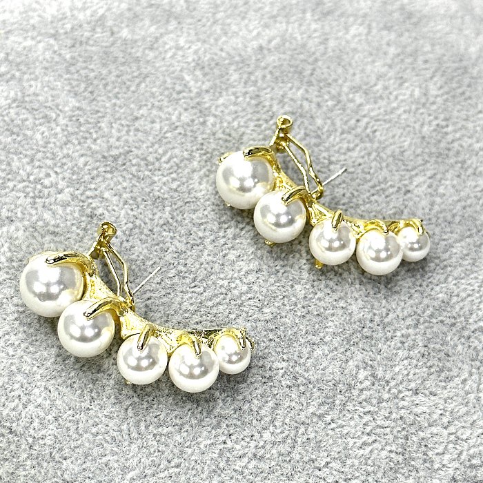 1 Pair Vintage Style Geometric Stainless Steel  Artificial Pearls Ear Studs