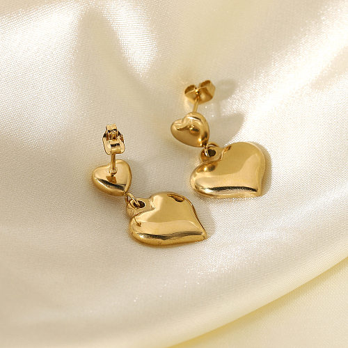 Brincos em forma de coração de aço inoxidável banhados a ouro da moda joias por atacado