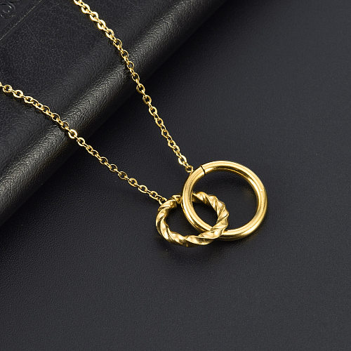 Collier pendentif plaqué acier inoxydable à double anneau de style simple