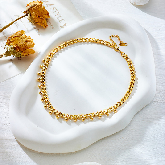 Collar chapado en oro de 18 quilates con revestimiento de acero inoxidable y bola geométrica de estilo simple retro