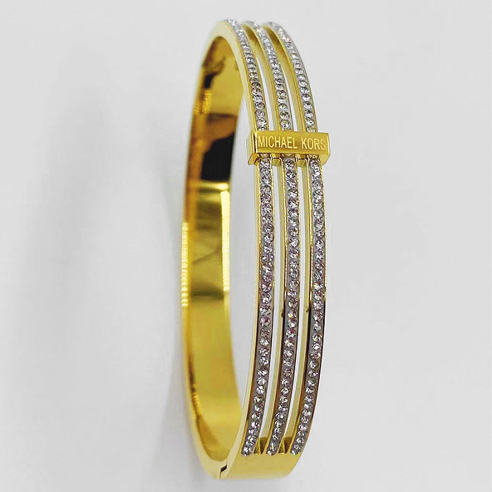 Bracelet en Zircon avec incrustation de placage en acier et titane géométrique, Style Simple, Streetwear