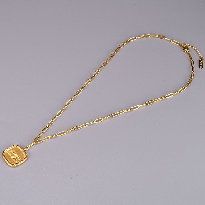 Lässige, quadratische, 18 Karat vergoldete Halskette mit Anhänger aus Edelstahl in großen Mengen