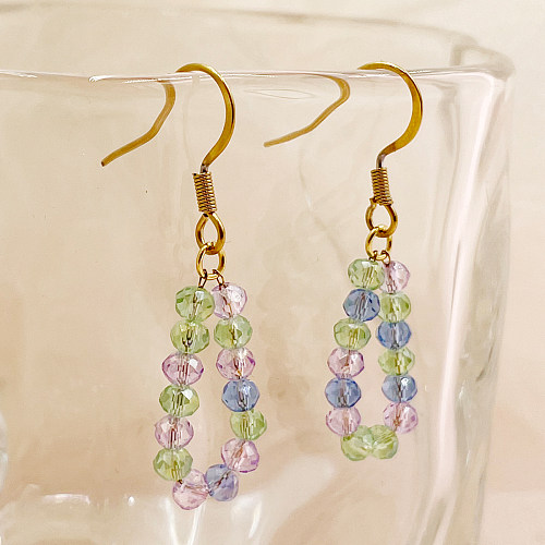 Boucles d'oreilles pendantes en acier inoxydable plaqué or, 1 pièce, Style Simple et décontracté, placage de perles géométriques