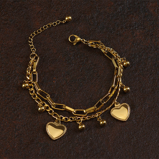 Pulseras con revestimiento de acero y titanio en forma de corazón a la moda, 1 pieza