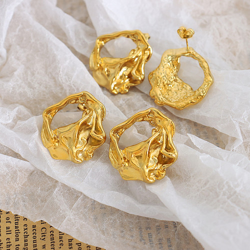1 par de aretes chapados en oro de 18 quilates con revestimiento de acero inoxidable irregular artístico estilo INS