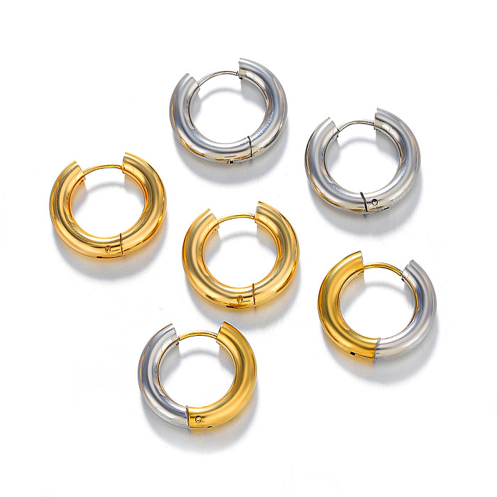1 paire de boucles d'oreilles en acier inoxydable plaqué or 18 carats, Style Simple, bloc de couleur, bouton métallique