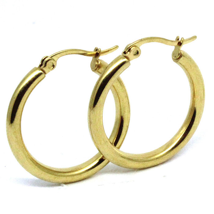 1 par de brincos de argola banhados a ouro de aço inoxidável com revestimento circular de estilo simples