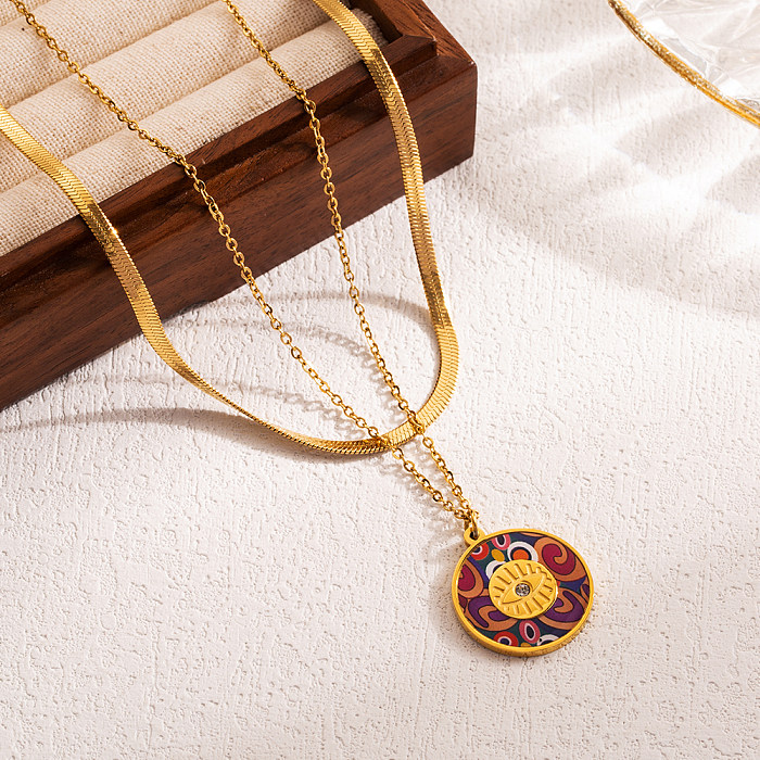 IG Style Artistic Clouds Star Moon Stainless Steel  Enamel 18K Gold Plated Pendant Necklace