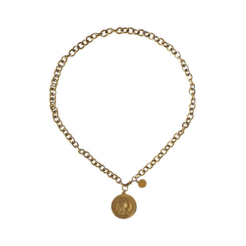 Retro Portrait Round Stainless Steel Plating Pendant Necklace