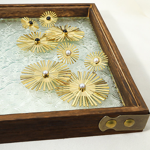 1 par de pendientes colgantes chapados en oro de 14K con incrustaciones de piedra Natural y flor exagerada de estilo Vintage