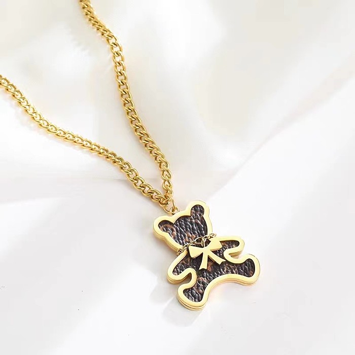 Sweet Little Bear Bow Knot Stainless Steel Plating 18K Gold Plated Pendant Necklace