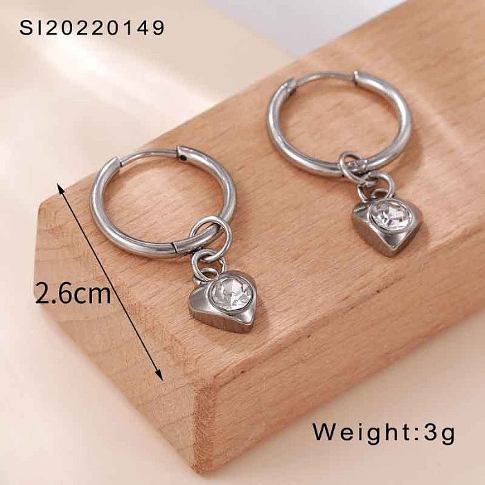 1 Pair Elegant Heart Shape Inlay Stainless Steel  Zircon Drop Earrings