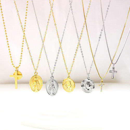 Halskette mit Retro-Kreuz-Anhänger aus Edelstahl mit Inlay und künstlichen Edelsteinen, 1 Stück