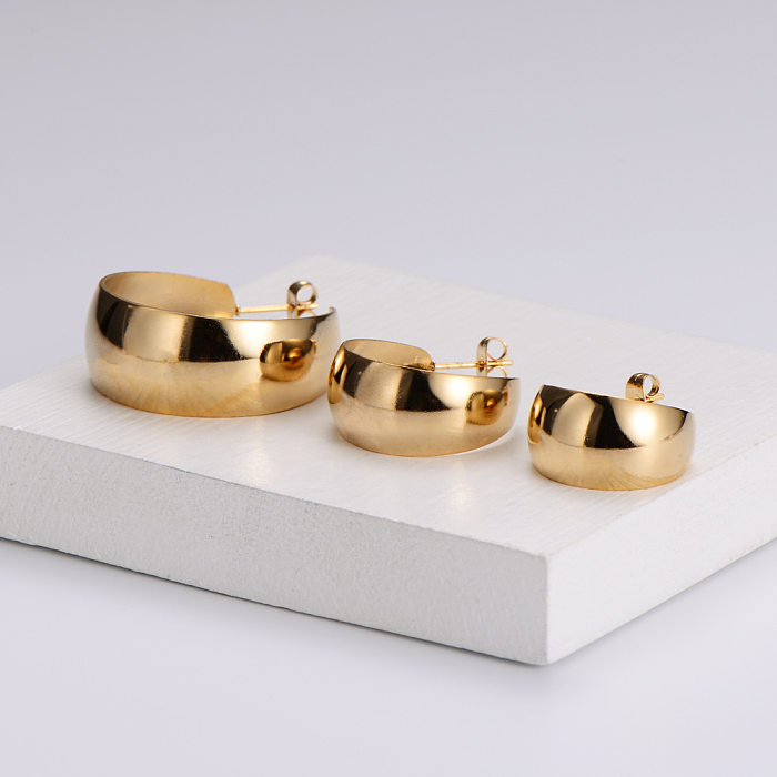 Joias europeias e bonitas simples curvadas de aço inoxidável 18k ouro grande e suave argola de orelha em forma de C