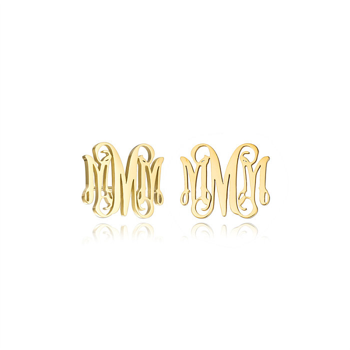1 Stück Ohrstecker im schlichten Stil mit Buchstabenbeschichtung aus Edelstahl, 18 Karat vergoldet