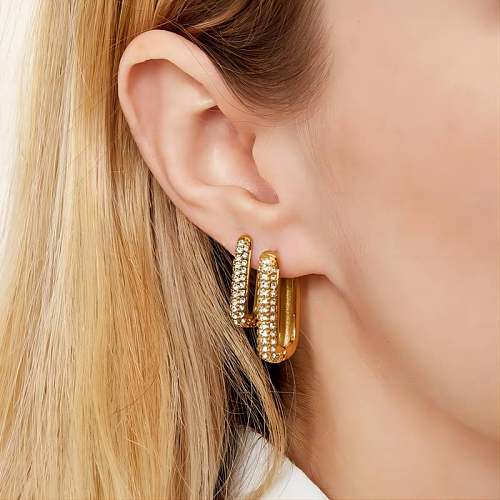 Boucles d'oreilles en acier inoxydable plaqué or 1 carats, 18 paire, Style Simple, incrustation de polissage carré