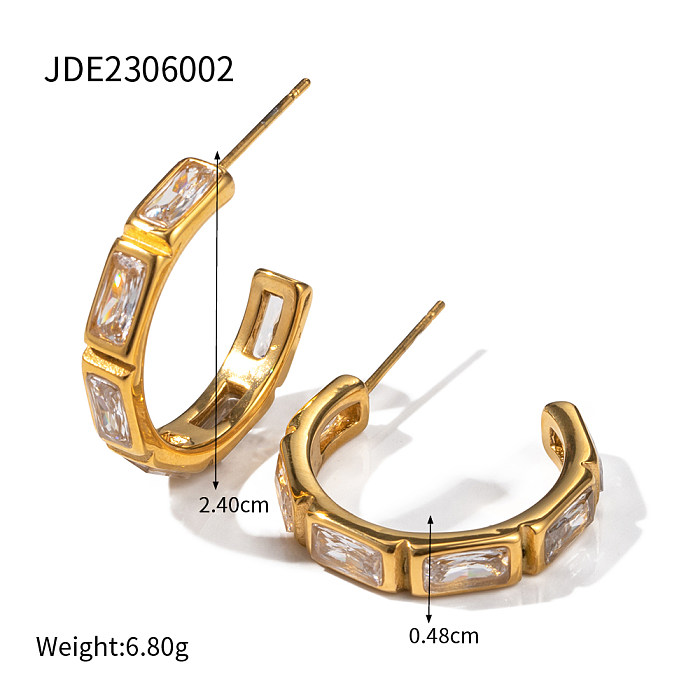 1 Pair Simple Style C Shape Plating Inlay Stainless Steel  Zircon 18K Gold Plated Ear Studs