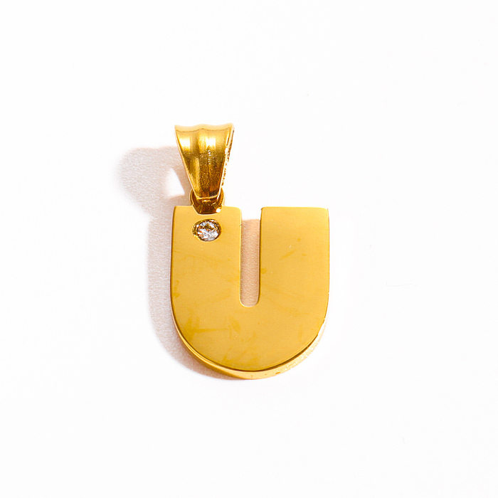 Estilo simples estilo clássico carta aço inoxidável chapeamento inlay zircão 18k banhado a ouro colar pingente
