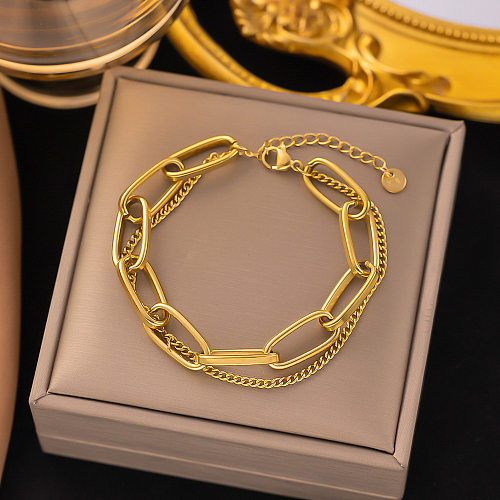 Classic Style Solid Color Titanium Steel Plating 18K Gold Plated Bracelets