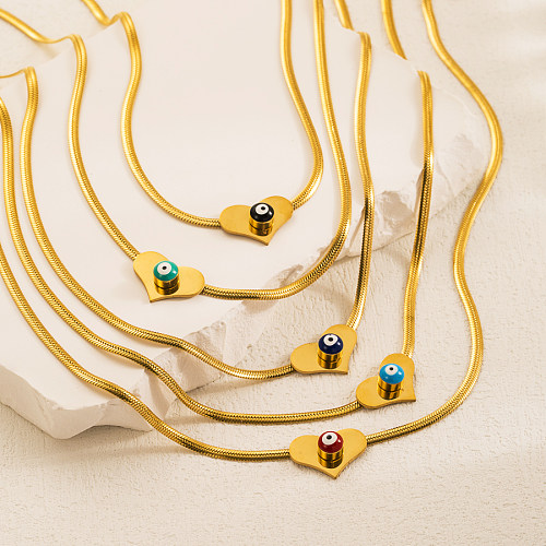 Teufelsauge-Halskette im klassischen Stil in Herzform aus Edelstahl mit Emaille-Beschichtung und 18-Karat-Vergoldung