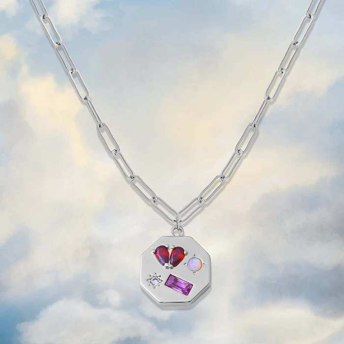 Collier pendentif en forme de cœur romantique de Style Vintage, incrustation de placage en acier inoxydable en Zircon plaqué or 18 carats