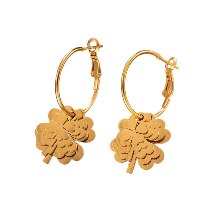 1 Pair Basic Modern Style Classic Style Four Leaf Clover Plating Stainless Steel  Drop Earrings