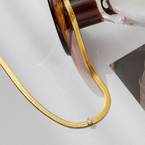 Simple Style Solid Color Stainless Steel Inlay Zircon Necklace