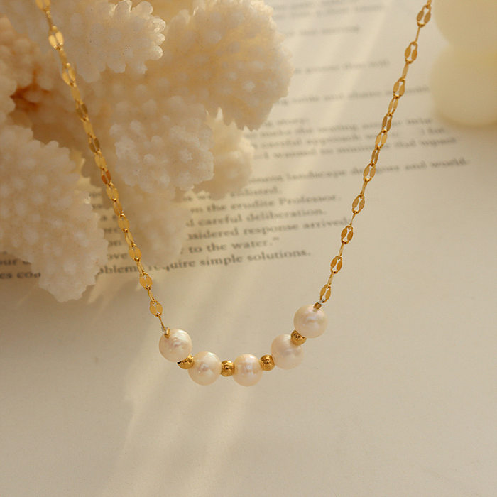 Fashion Geometric Stainless Steel Necklace Pearl Stainless Steel  Necklaces