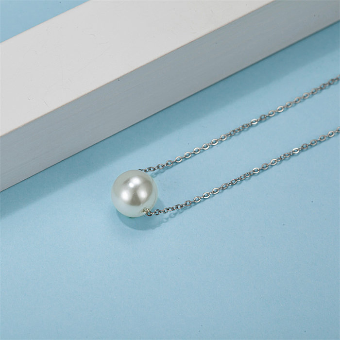 Collier de polissage de perles d'eau douce en acier inoxydable de couleur unie de Style classique Simple