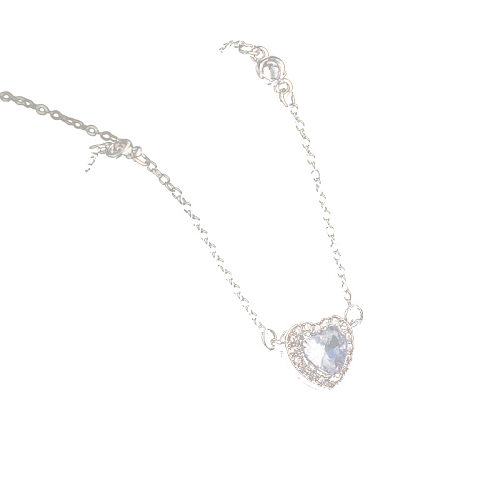 Simple Style Heart Shape Stainless Steel Inlay Zircon Pendant Necklace