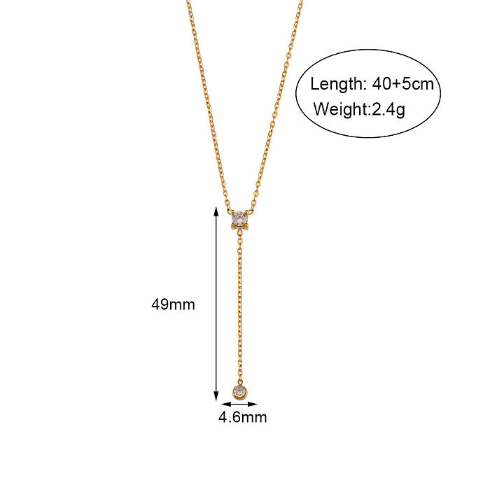 Simple Style Geometric Stainless Steel  Plating Zircon Sweater Chain