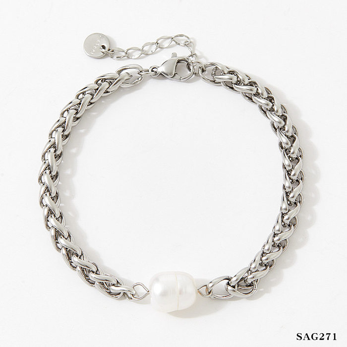 Fashion Solid Color Stainless Steel Bracelets Pearl Stainless Steel Bracelets