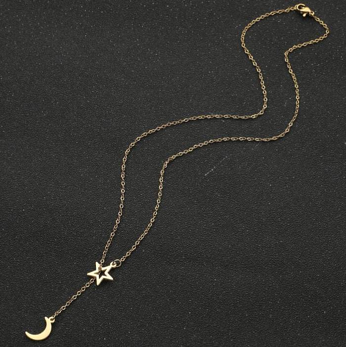 Collier pendentif ajouré en acier inoxydable, Style moderne et Simple, étoile et lune