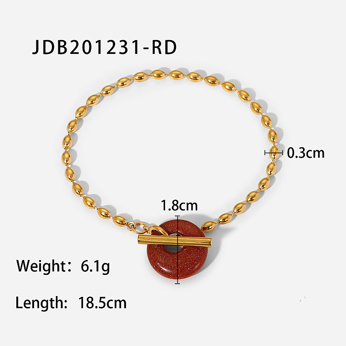 Retro 18K Gold-plated Oval Bead Chain Natural Stone Stainless Steel Bracelet