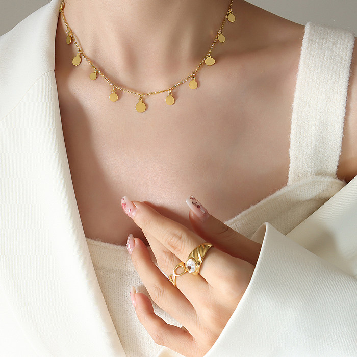Collar chapado en oro de 18 quilates con revestimiento de acero inoxidable redondo de estilo simple de estilo moderno