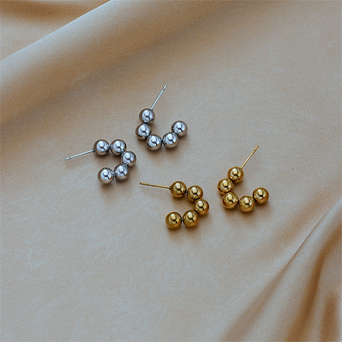 Pendientes básicos con forma de C de acero inoxidable chapado en oro, 1 par