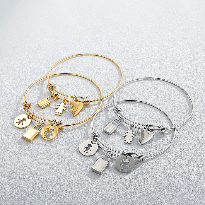 الفولاذ المقاوم للصدأ على شكل قلب قفل العلامة بسيطة قابل للتعديل سوار المجوهرات بالجملة المجوهرات