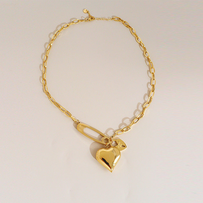 Collier en acier inoxydable en forme de cœur doux pour femmes, placage de colliers en acier inoxydable