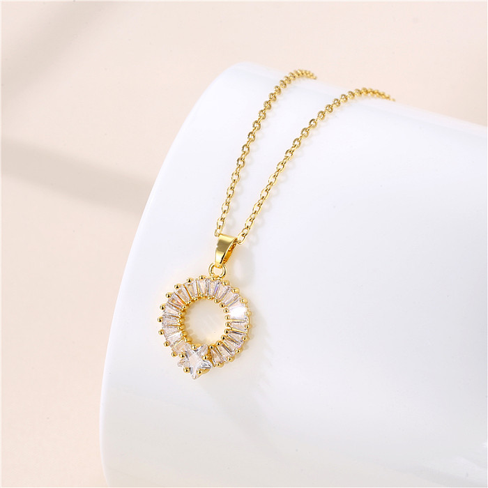 1 Piece Fashion Round Heart Shape Snowflake Stainless Steel  Stainless Steel Plating Inlay Zircon Pendant Necklace