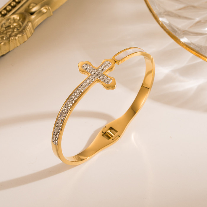 Brazalete de diamantes de imitación chapado en oro de acero inoxidable con ojo del diablo a la moda, 1 pieza