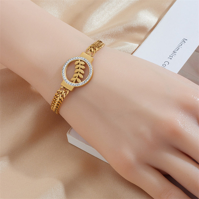 Exaggerated Simple Style Leaves Titanium Steel Plating Inlay Zircon 18K Gold Plated Bracelets