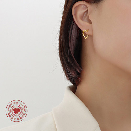 Boucles d'oreilles simples en forme de cœur irrégulier, plaquées en acier inoxydable, or véritable 18 carats, vente en gros de bijoux