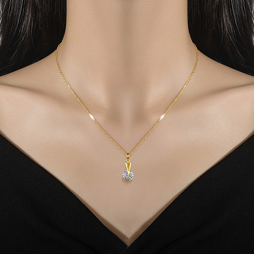 Glam Letter Stainless Steel  Copper Inlay Zircon Pendant Necklace