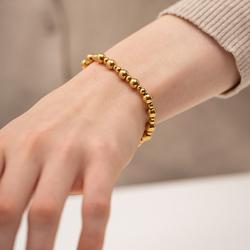 Bracelets plaqués or 18 carats avec perles rondes en acier inoxydable de style simple INS