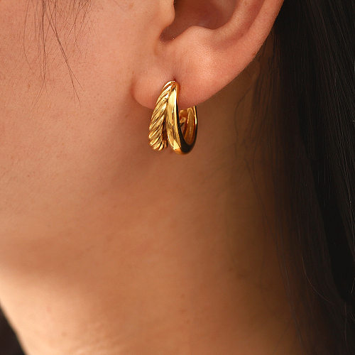 Brincos de orelha geométricos de aço inoxidável banhados a ouro da moda, 1 par