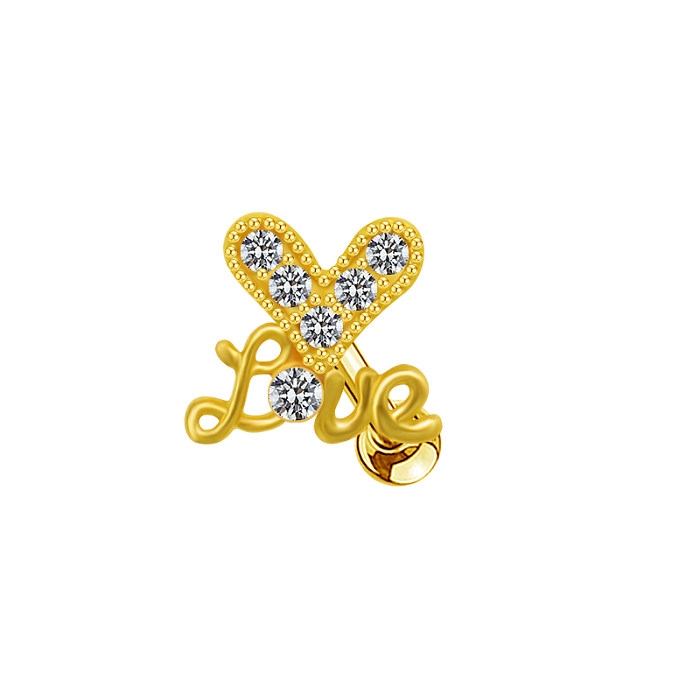 1 Piece Casual Elegant Tropical Heart Shape Bow Knot Rhinestone Plating Inlay Stainless Steel  Rhinestones Zircon Gold Plated Cartilage Earrings