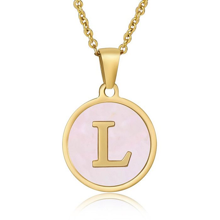 Fashion Round Letter Stainless Steel Pendant Necklace 1 Piece